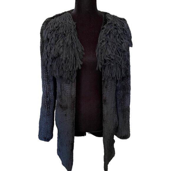 Diane Von Furstenberg Super Soft Black Rabbit Fur Cardigan Sweater - Picture 1 of 7